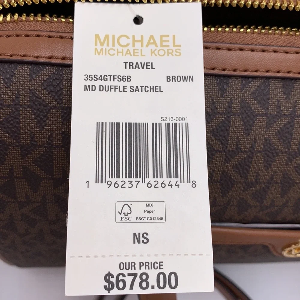 MICHAEL KORS JST TRAVEL MEDIUM DUFFLE SATCHEL SHOULDER CROSSBODY BAG MK BROWN